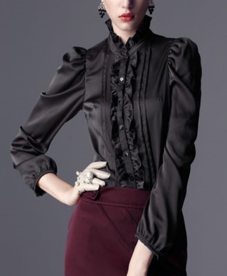 Black blouses standing collar with lace - Click Image to Close